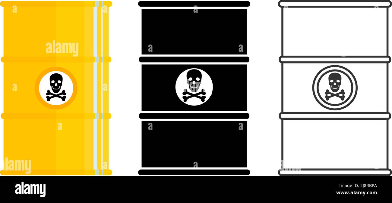 Différents corps métalliques pour radioactif, toxique, dangereux, dangereux, explosif, substances et liquides inflammables et toxiques. Illustration vectorielle. Illustration de Vecteur