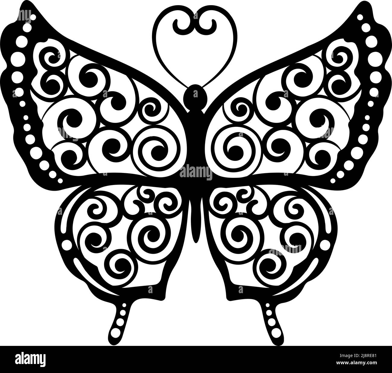 Magnifique complexe noir et blanc ornemental contour vecteur papillon illustration isolée sur un fond blanc pour la conception graphique, textile, typogr Illustration de Vecteur