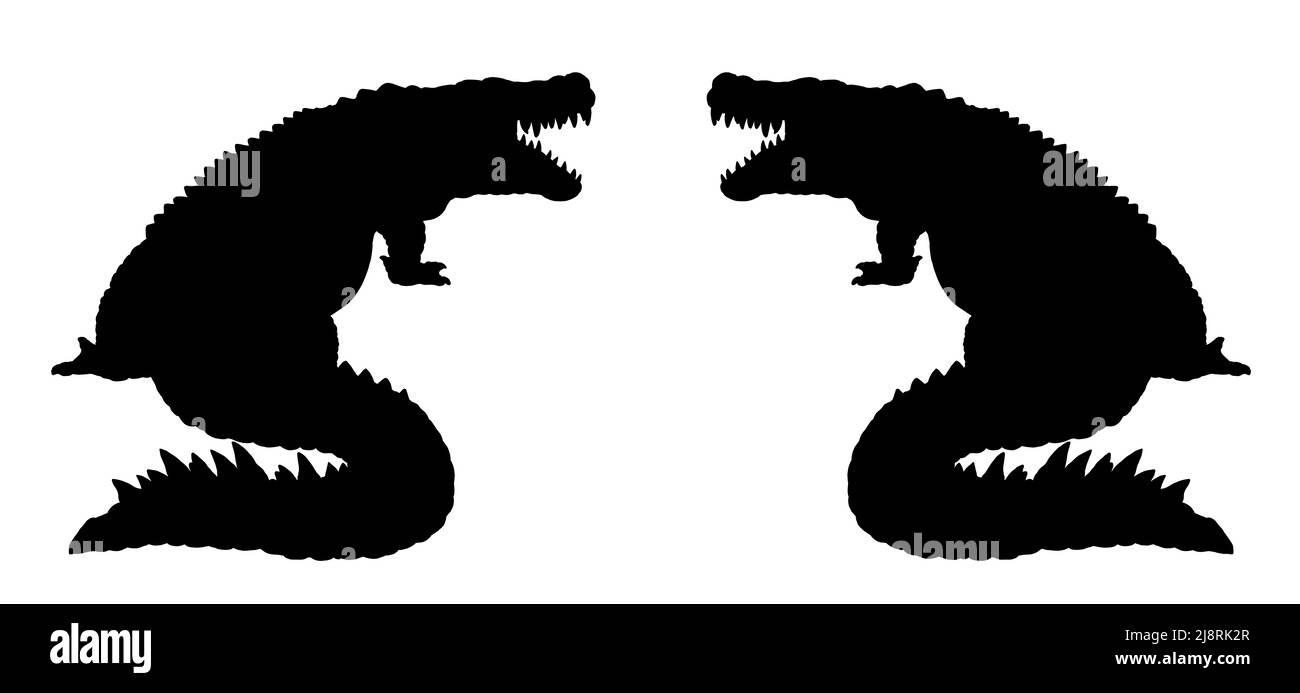Alligator préhistorique éteint - Deinosuchus. Un terrible crocodile. Dessin de silhouette avec des reptiles prédateurs éteints. Banque D'Images