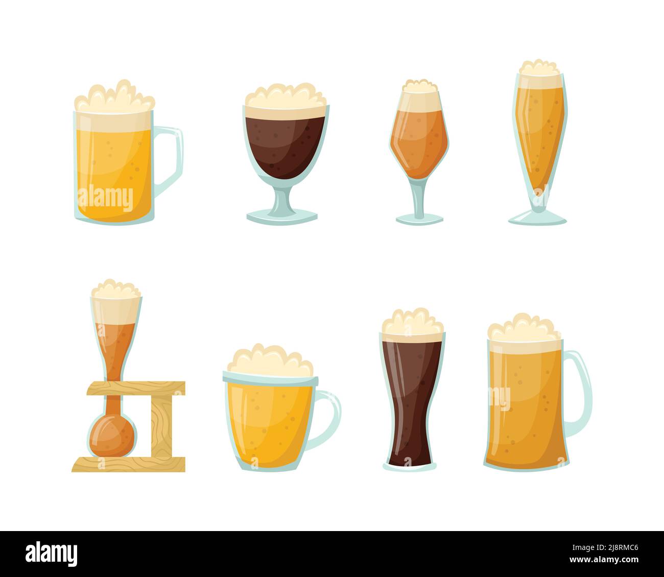 Ensemble vectoriel d'illustrations de mugs et de verres de bière. Boissons alcoolisées. Illustration de Vecteur