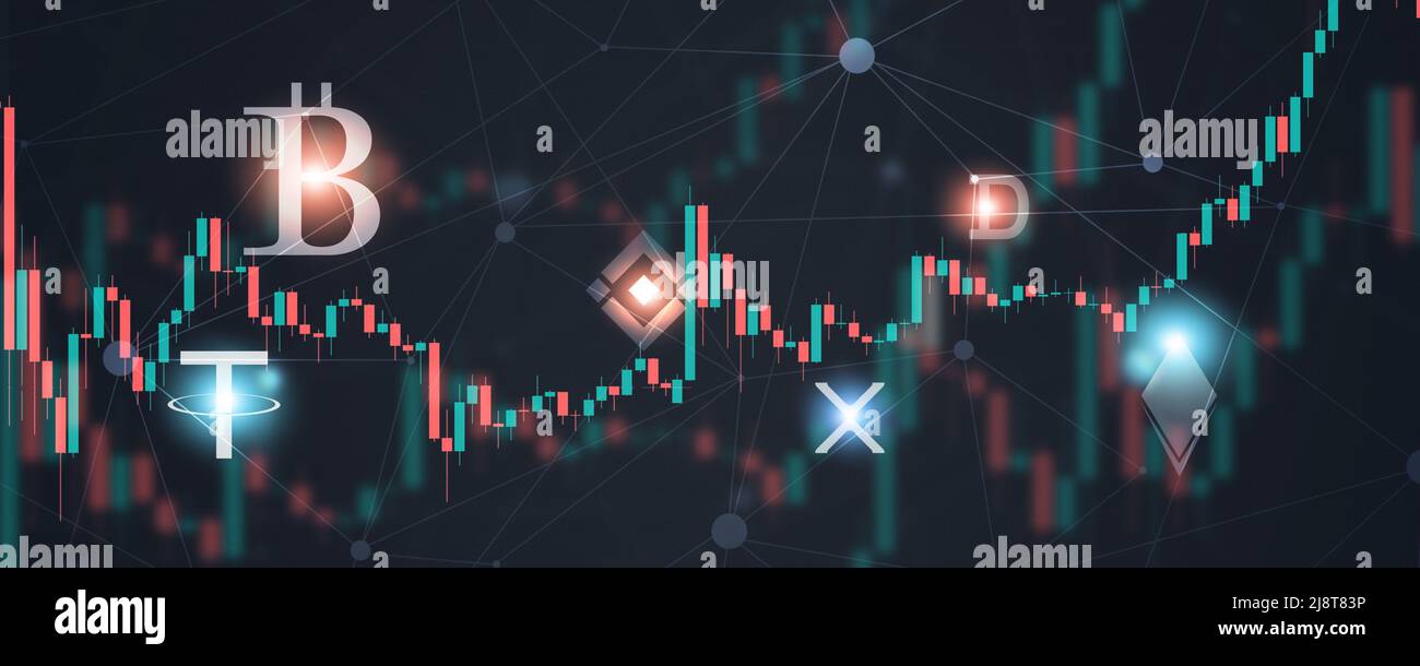 bougies et logos crypto. internet finance web concept de technologie bannière d'affaires Banque D'Images