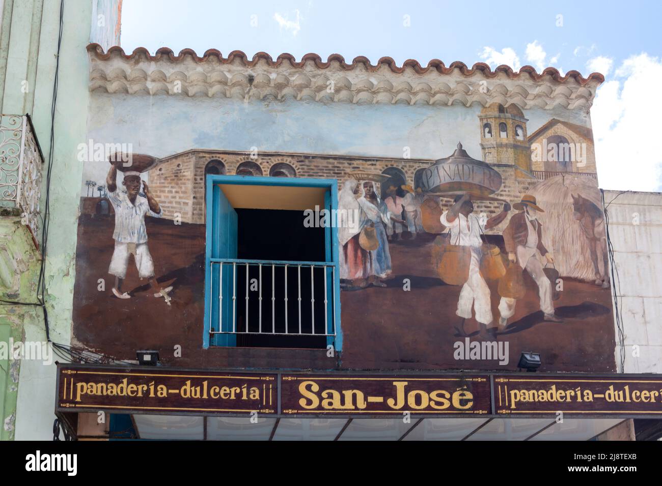 Murale murale sur San Jose Panaderia (boulangerie), Calle del Obispo, la Vieille Havane, la Havane, la Habana, République de Cuba Banque D'Images