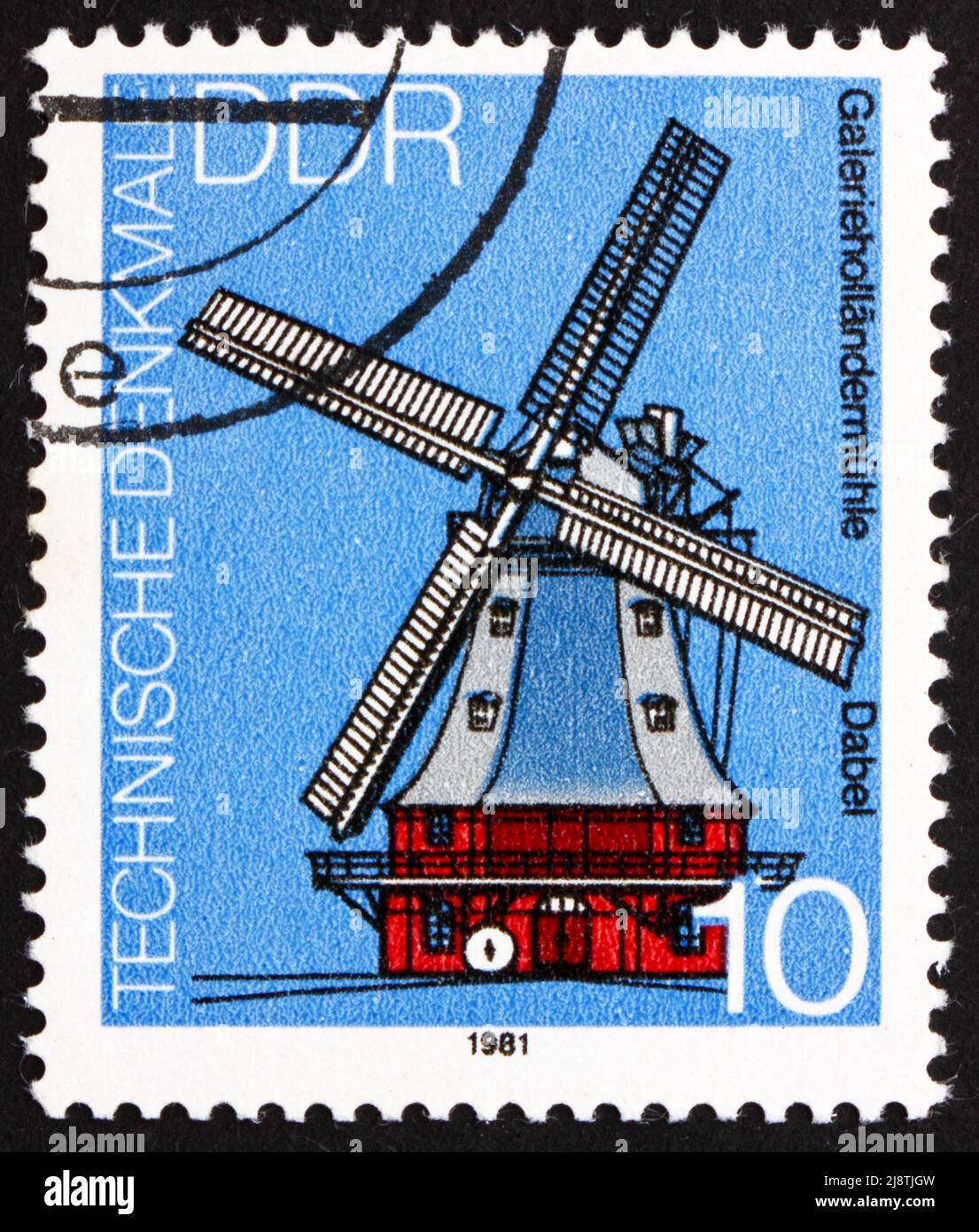 RDA - VERS 1981 : un timbre imprimé en RDA montre Windmill, Dabel, Allemagne, vers 1981 Banque D'Images
