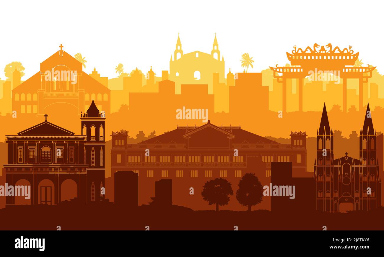 Monuments célèbres des Philippines par le style de silhouette, illustration vectorielle Illustration de Vecteur