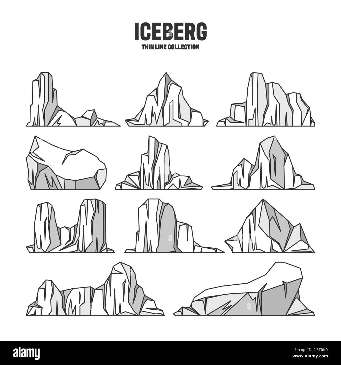 Divers icebergs flottants. Dérive du glacier arctique, bloc d'eau océanique gelée. Des montagnes glacées avec de la neige. Pic de glace de fusion. Paysage enneigé de l'Antarctique Illustration de Vecteur