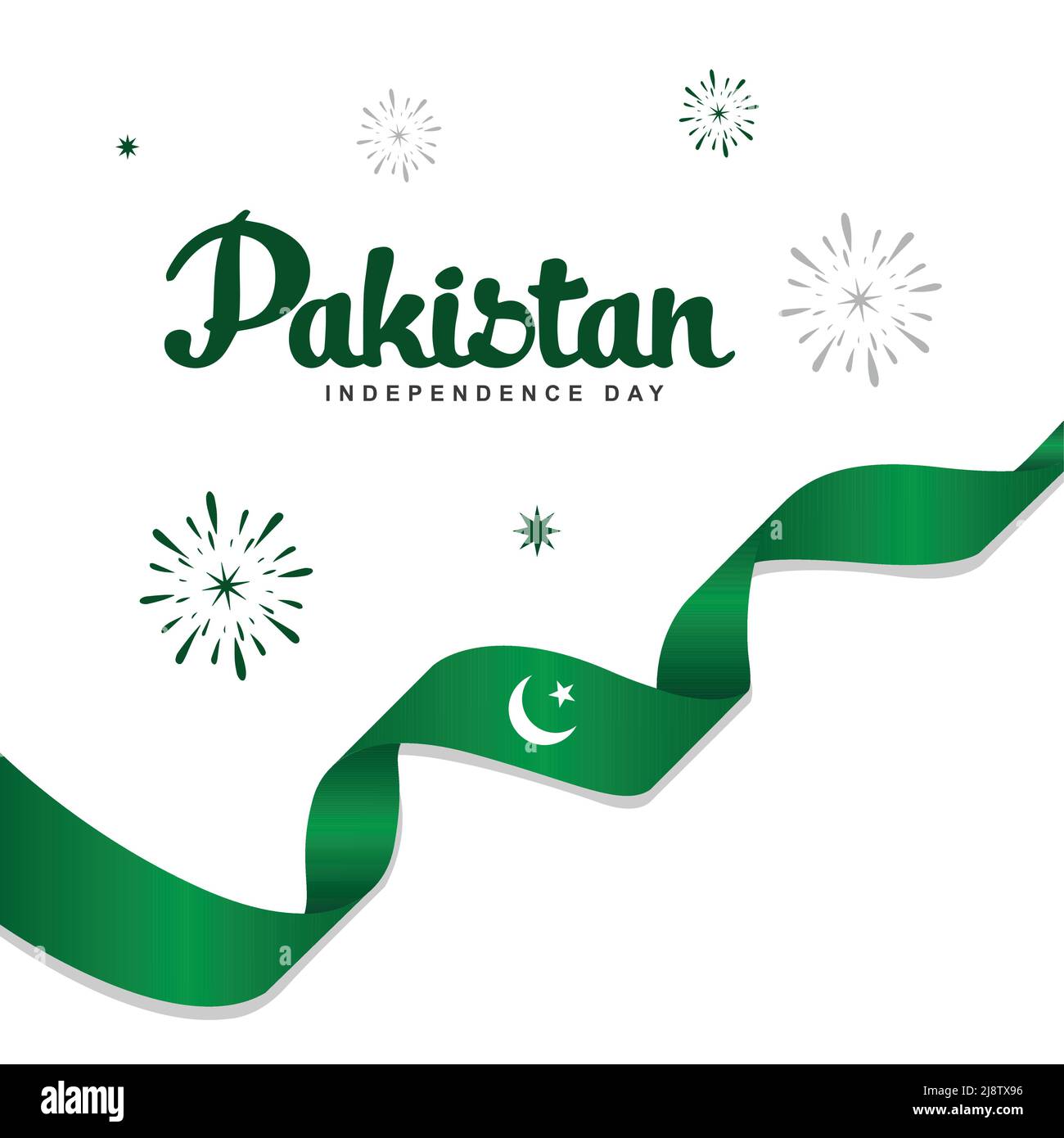 14th août. Carte de voeux pour le Pakistan Happy Independence Day. Drapeau pakistanais et ruban isolés sur fond blanc. Fond Vector Illustration de Vecteur