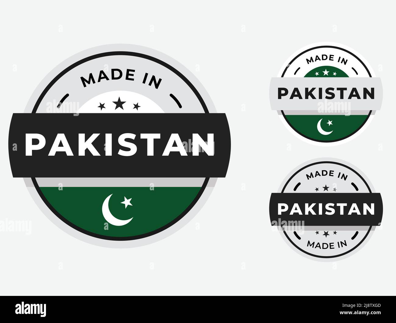 Fabriqué en drapeau pakistanais de couleur verte, jeu d'étiquettes, timbres, insignes. Illustration vectorielle Illustration de Vecteur