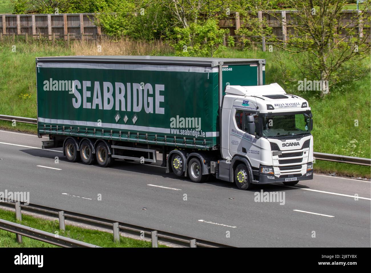 Brian Mansell Freight Forwarding Limited SEABRIDGE 2018 Scania R500 12742cc Diesel Curatasider Banque D'Images Brian Mansell Freight Forwarding Limited SEABRIDGE 2018 Scania R500 12742cc Diesel Curatasider Banque D'Images
