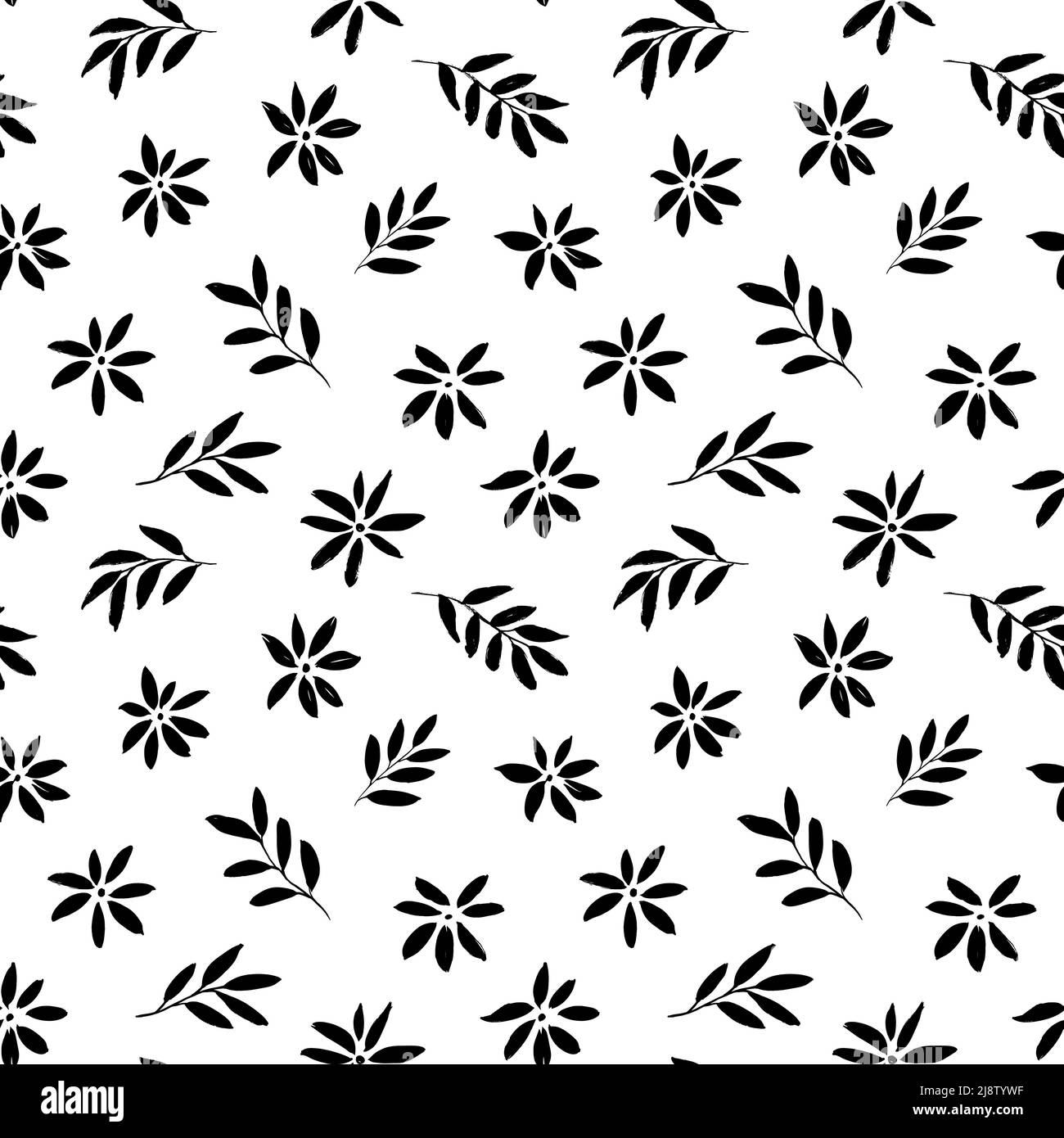 Motif simple sans couture à fleurs noires dessinées à la main. Illustration de Vecteur