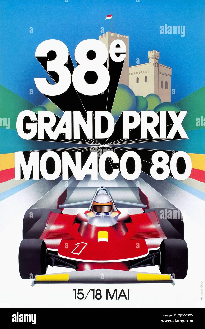 Affiche ancienne pour la course de Formule 1 du Grand Prix de Monaco 1980s , 38E Banque D'Images
