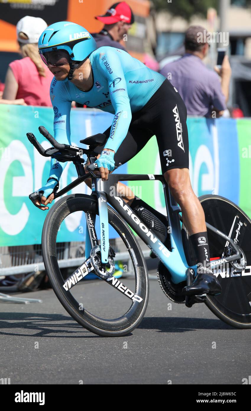 Vérone, VR, Italie - 2 juin 2019 : le cycliste JAN HIRT de L'équipe D'ASTANA au Tour d'Italie s'appelle également Giro di ITALIA Banque D'Images