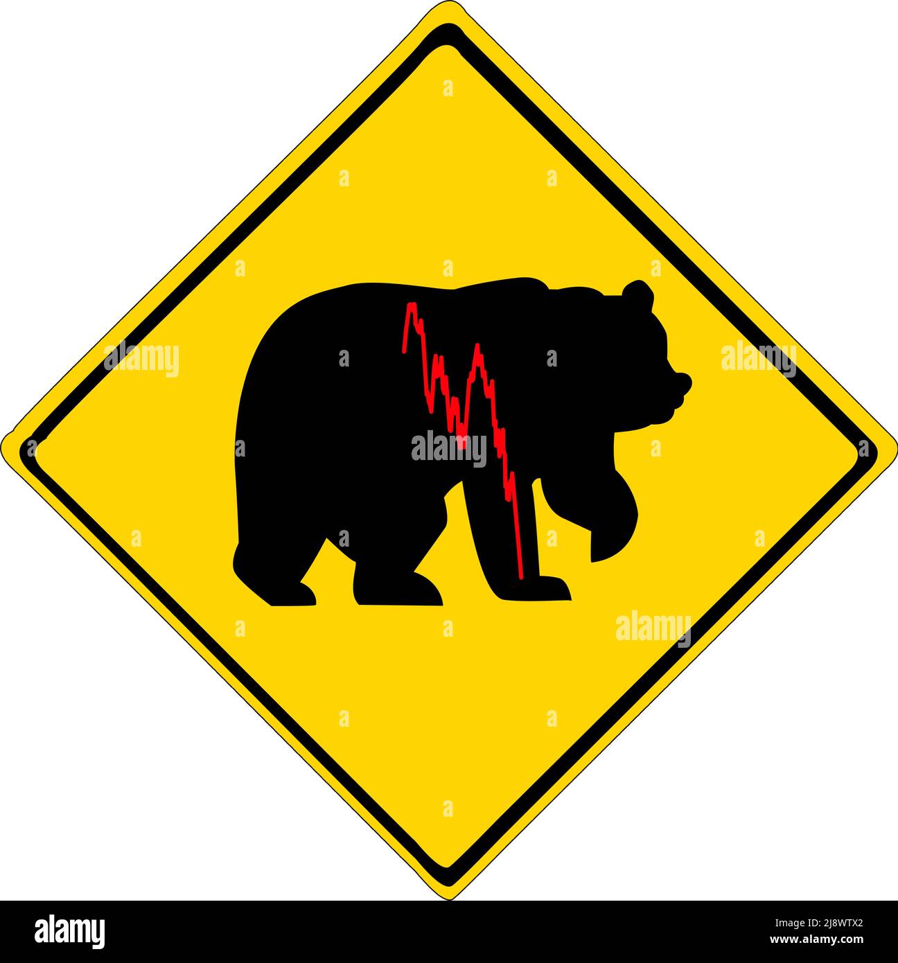 Le panneau d'avertissement de l'ours modifiable se superpose à la chronologie de l'indice de stock indiquant une vente sur le marché. Des superpositions peuvent être ajoutées. Illustration de Vecteur