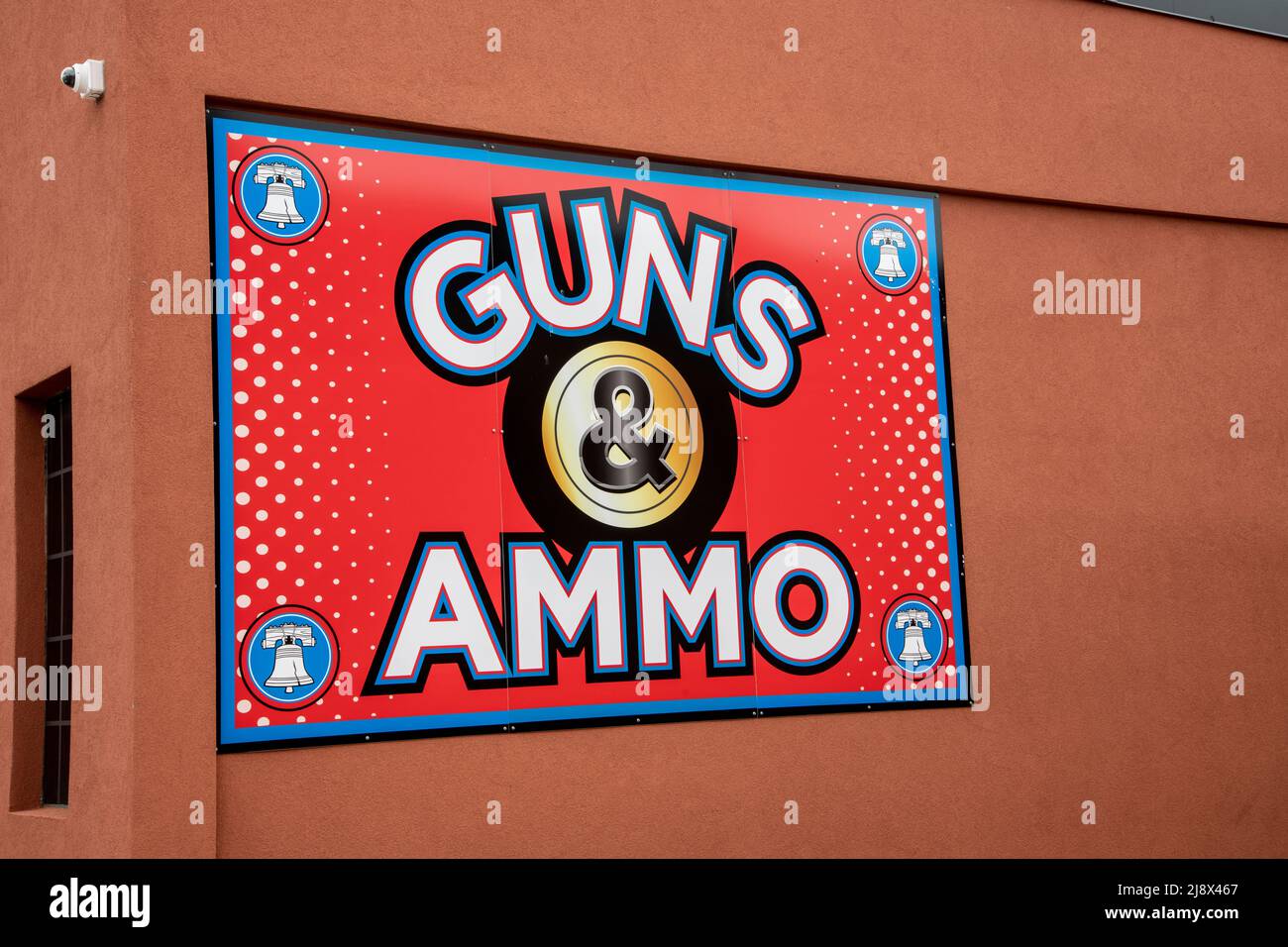 Galena, Kansas. Panneau armes à feu et munitions sur le bâtiment de la boutique Pawn. Banque D'Images