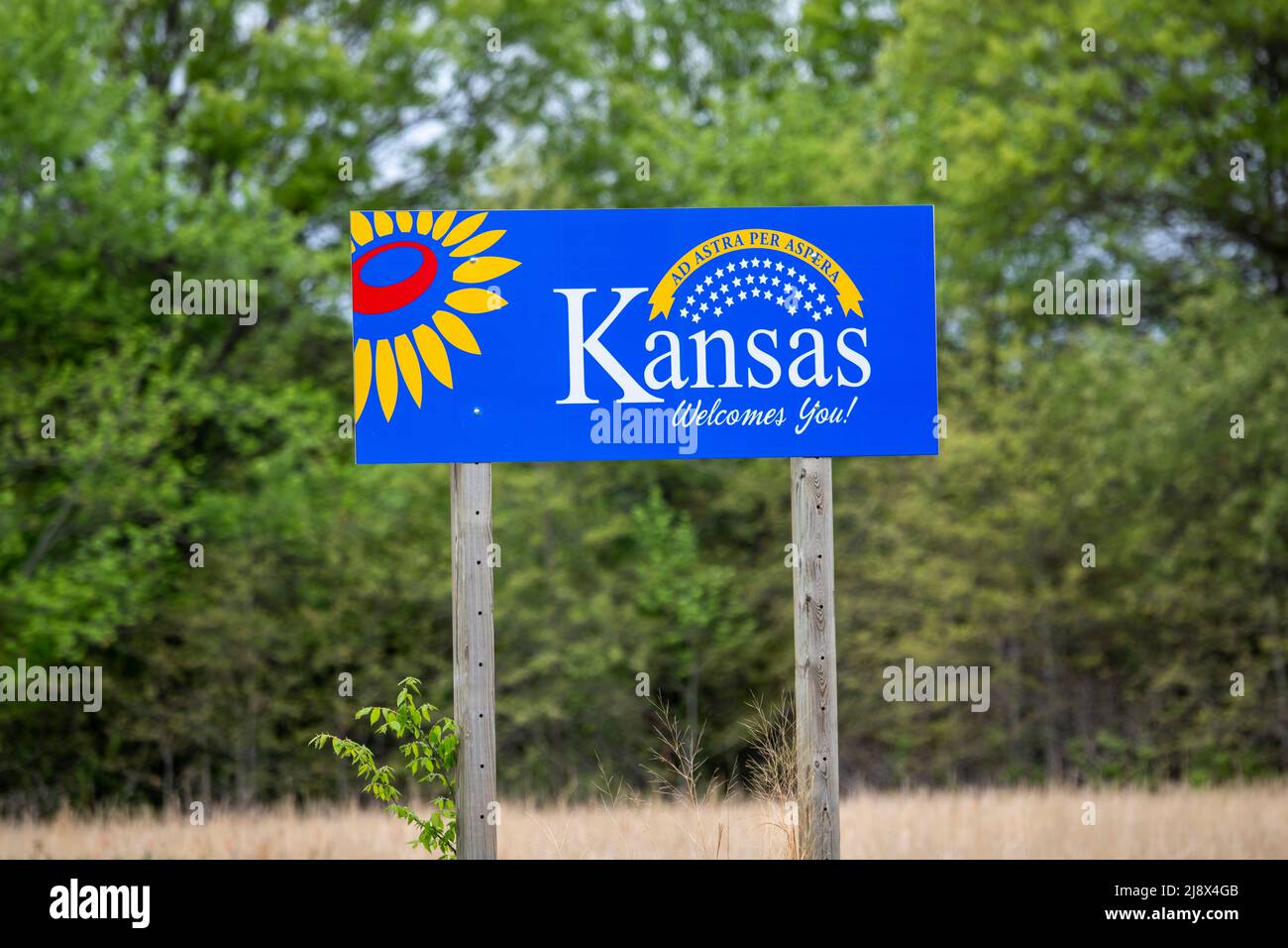 Panneau de bienvenue de l'État du Kansas Banque D'Images