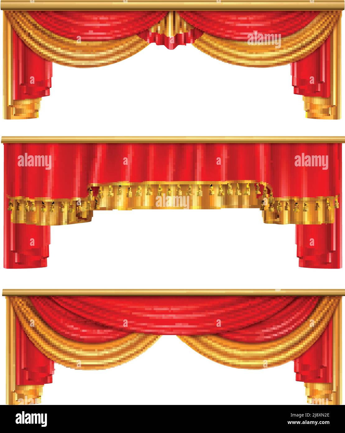 Rideaux de luxe composition réaliste avec des couleurs rouge et or pour illustration vectorielle de l'intérieur du théâtre Illustration de Vecteur