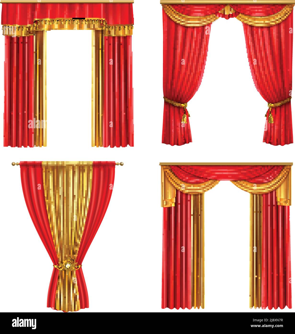 Quatre rideaux de luxe différents ensemble d'icônes réalistes pour la décoration de illustration vectorielle de l'opéra Illustration de Vecteur