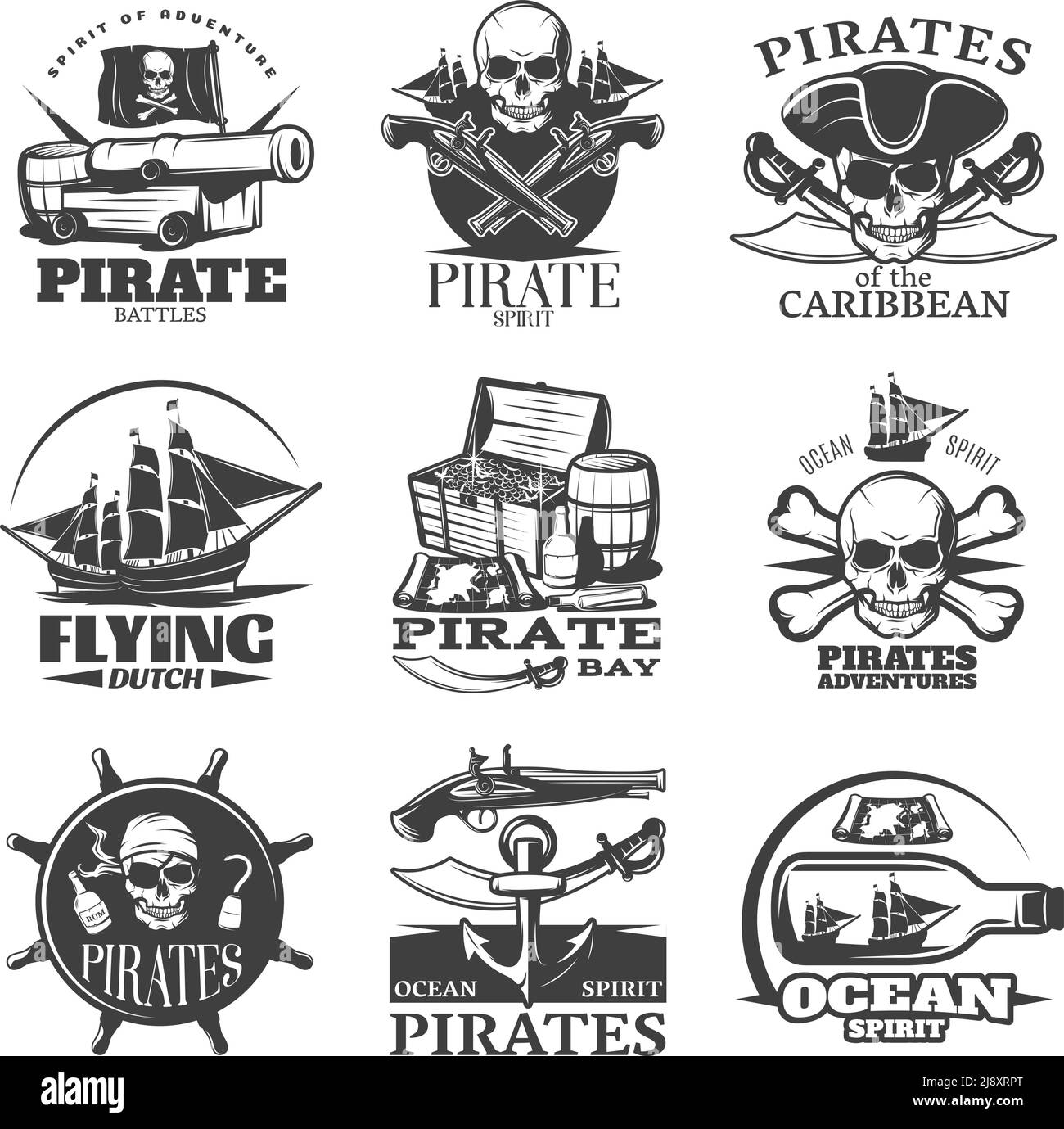 Emblème des pirates avec l'esprit pirate volant de la baie des pirates hollandais pirates aventures descriptions vecteur illustration Illustration de Vecteur