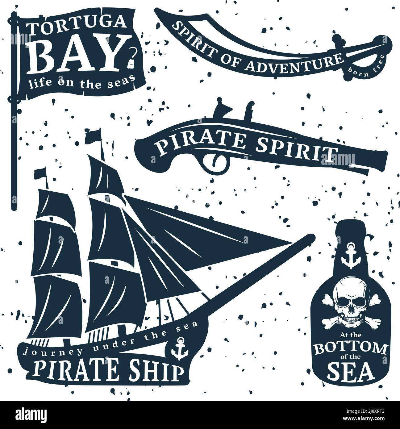 Pirates citation set avec Tortuga Bay esprit d'aventure à illustration vectorielle de la description du fond de la mer Illustration de Vecteur