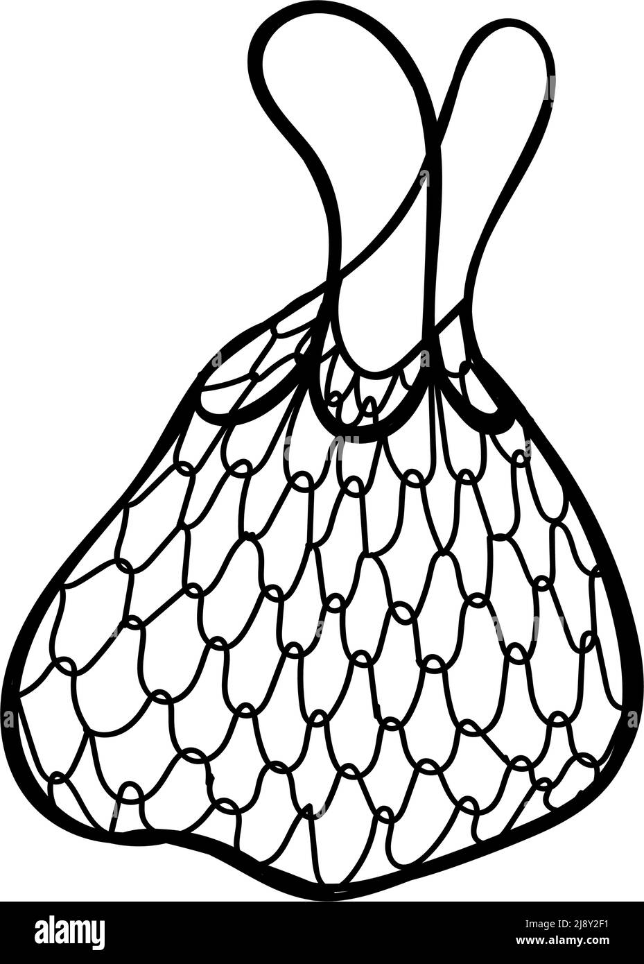 Sac à grille de style Doodle dessiné à la main. Écologie. Sac de filet pour fruits et légumes. Sac réutilisable. Pas de sac en plastique. Illustration simple vectorielle Illustration de Vecteur