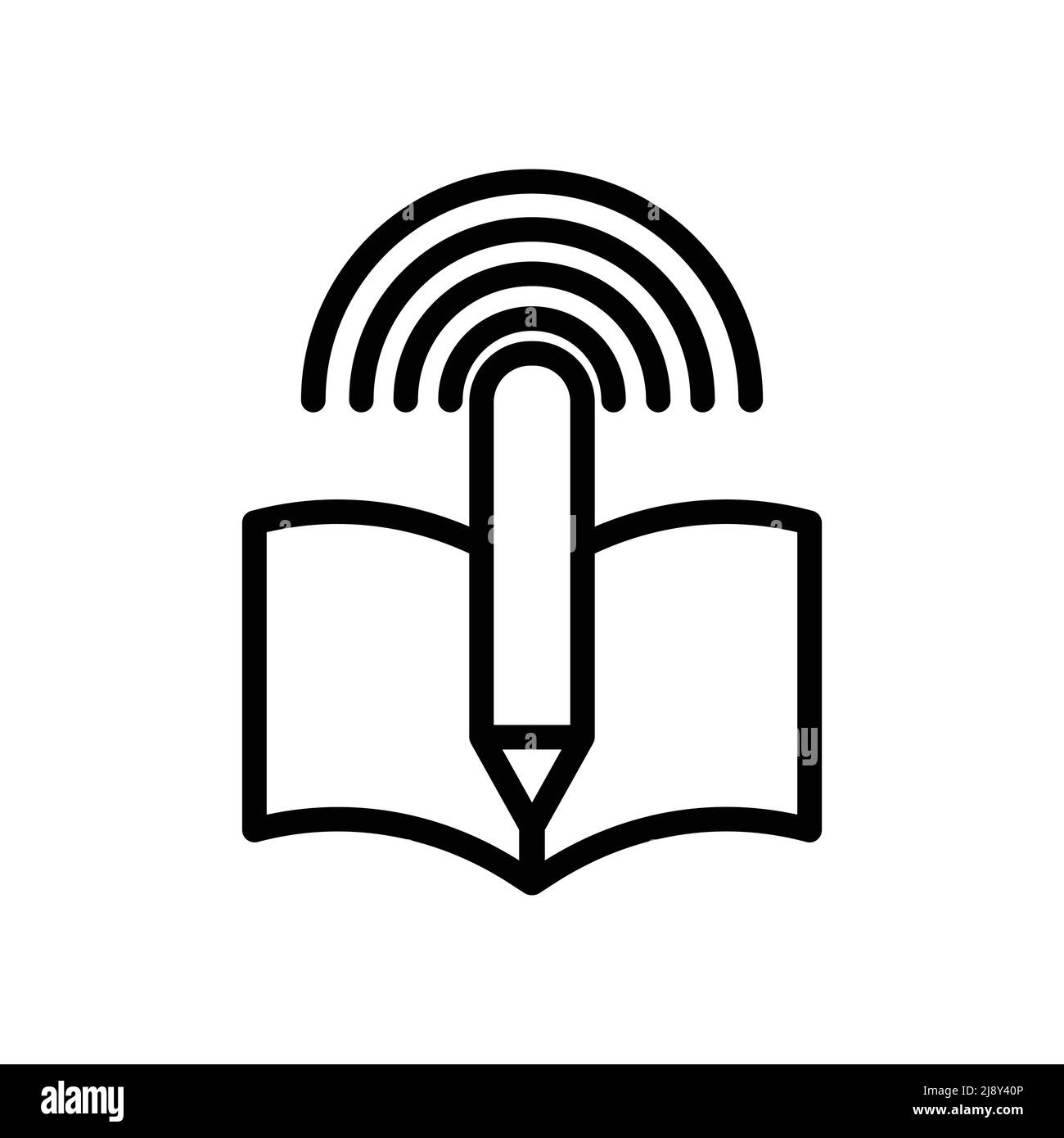 Vecteur d'icône d'éducation en ligne. Apprentissage virtuel, livre, crayon, signal. Style d'icône de ligne. Illustration de conception simple modifiable Illustration de Vecteur