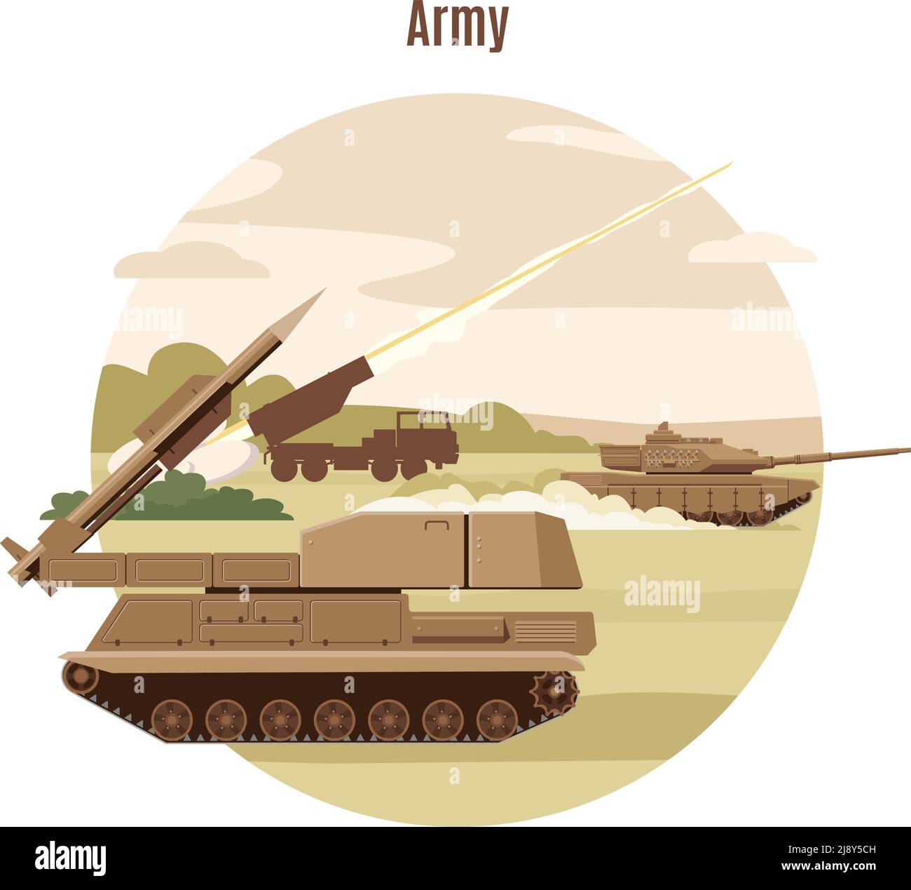 Modèle de transport militaire terrestre avec protection de réservoir et anti-avion illustration vectorielle des véhicules Illustration de Vecteur