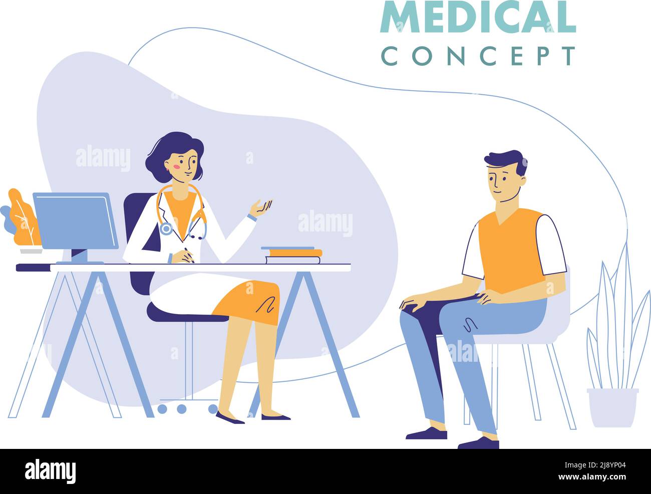 Médecin praticien femme et jeune homme patient dans le bureau médical de l'hôpital. Consultation et diagnostic. Illustration de Vecteur