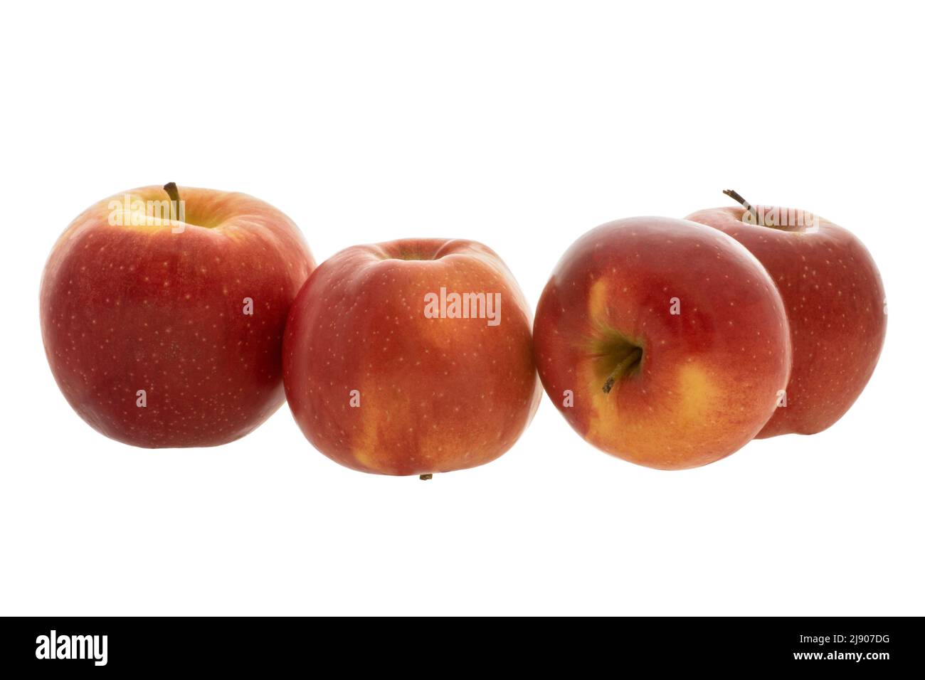 Image des fruits quatre pommes mûres rouges sur fond blanc Banque D'Images