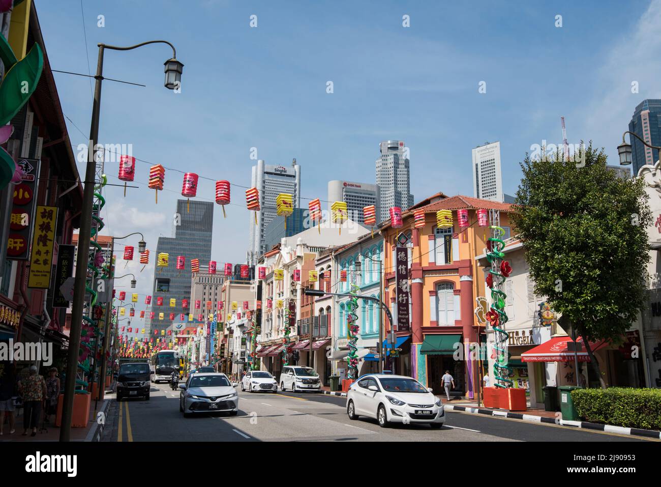 Singapore City, Singapour-08 septembre 2019 : Chinatown de Singapour il est célèbre pour ses bâtiments patrimoniaux colorés, cachant de vieux magasins chinois. Banque D'Images