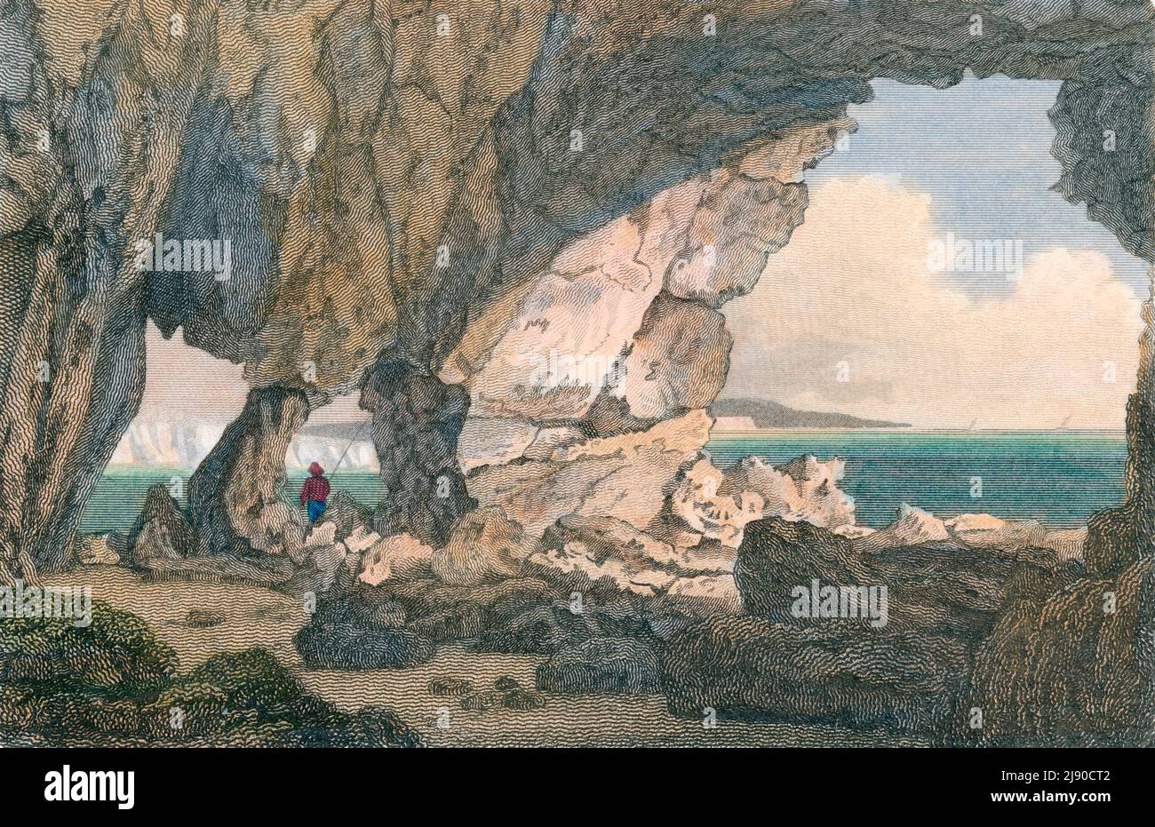 Grotte d'eau douce, île de Wight, Hampshire, des beautés de l'Angleterre et du pays de Galles, dessin de F. Nash, gravé par John Smith, couleur main, 1805 Banque D'Images