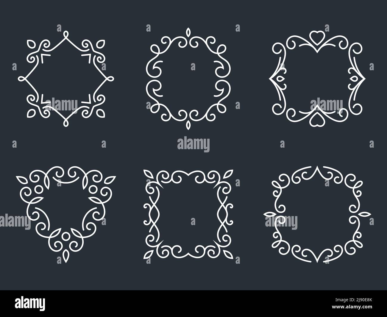 Ensemble de cadres de monogramme de contour. Œuvres d'art et fleurs, mode et gracieuse. Illustration vectorielle Illustration de Vecteur