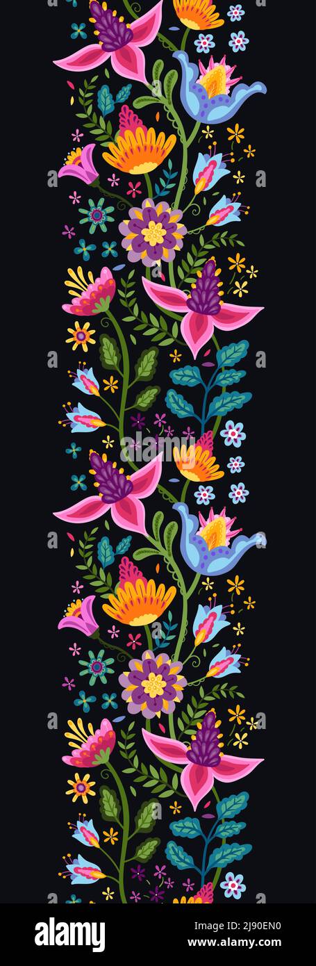Joli motif fleuri dessiné à la main sans couture avec fleurs et feuilles de coloful, arrière-plan vibrant, idéal pour les textiles, les surfaces, les fonds, bannières, wal Illustration de Vecteur