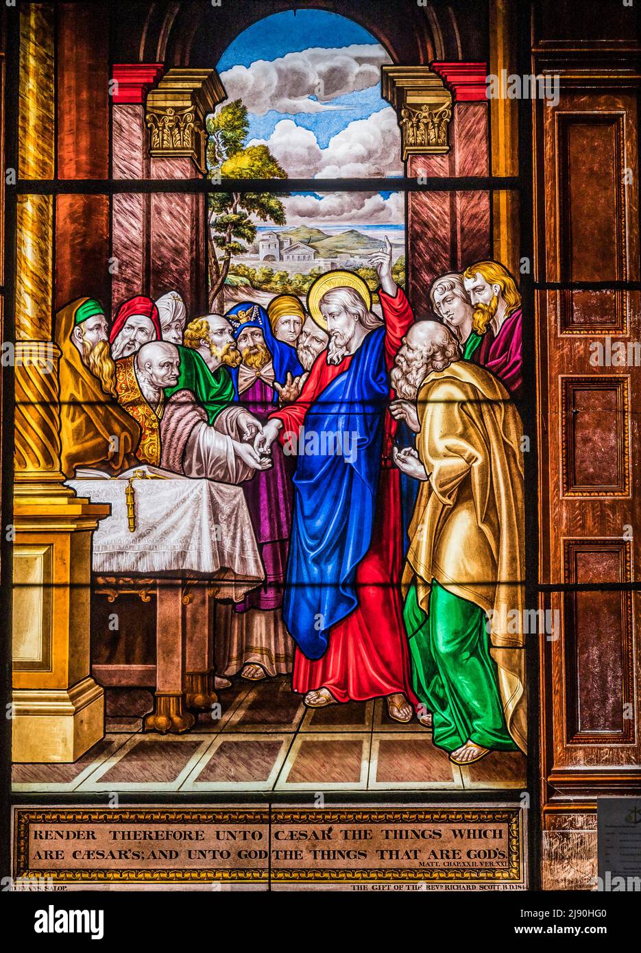 De magnifiques vitraux à l'intérieur de l'église Saint-Chads de Shrewsbury datant du 18th siècle Banque D'Images