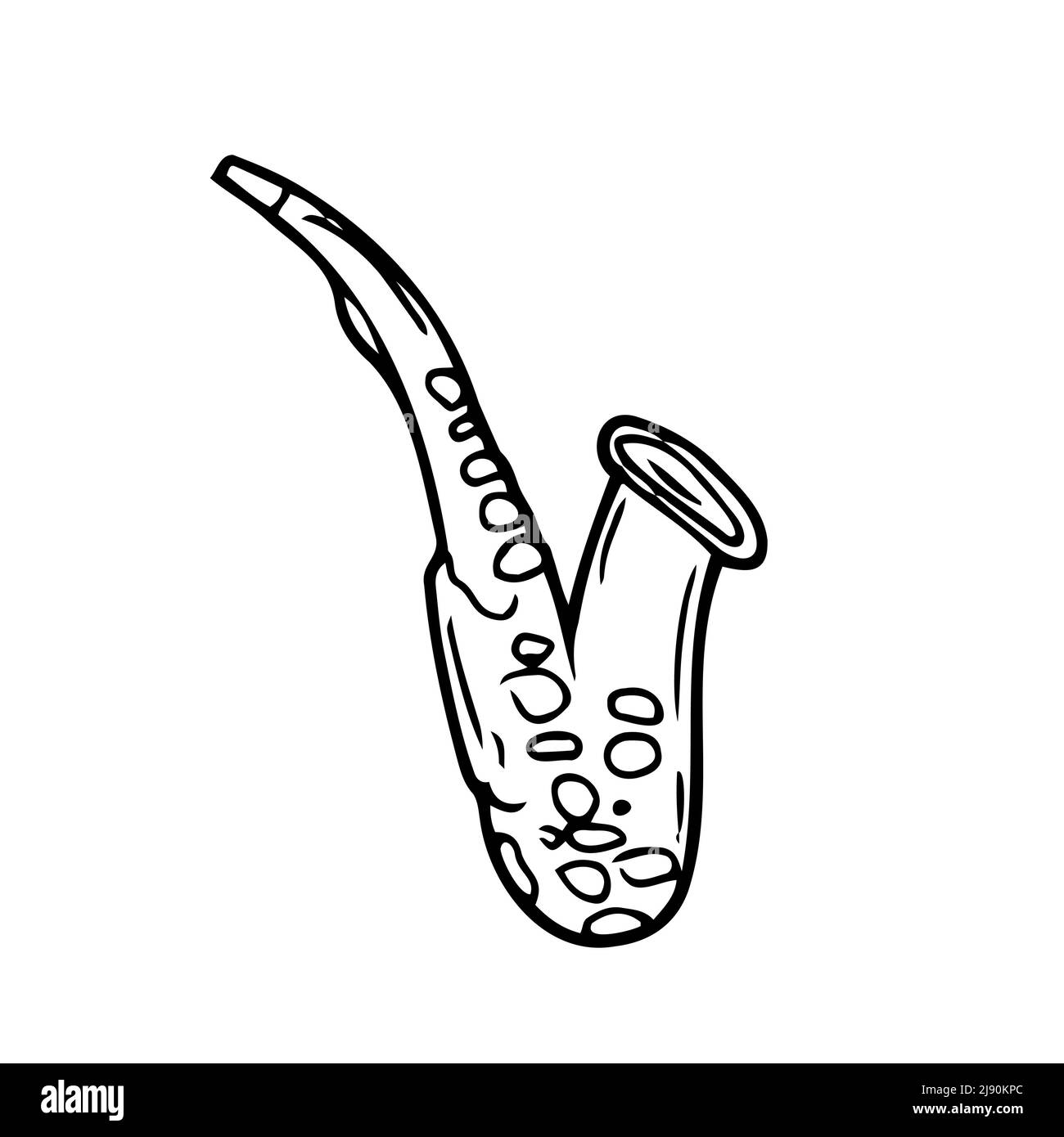 Saxophone Doodle, dessin dessiné à la main. Illustration de Vecteur