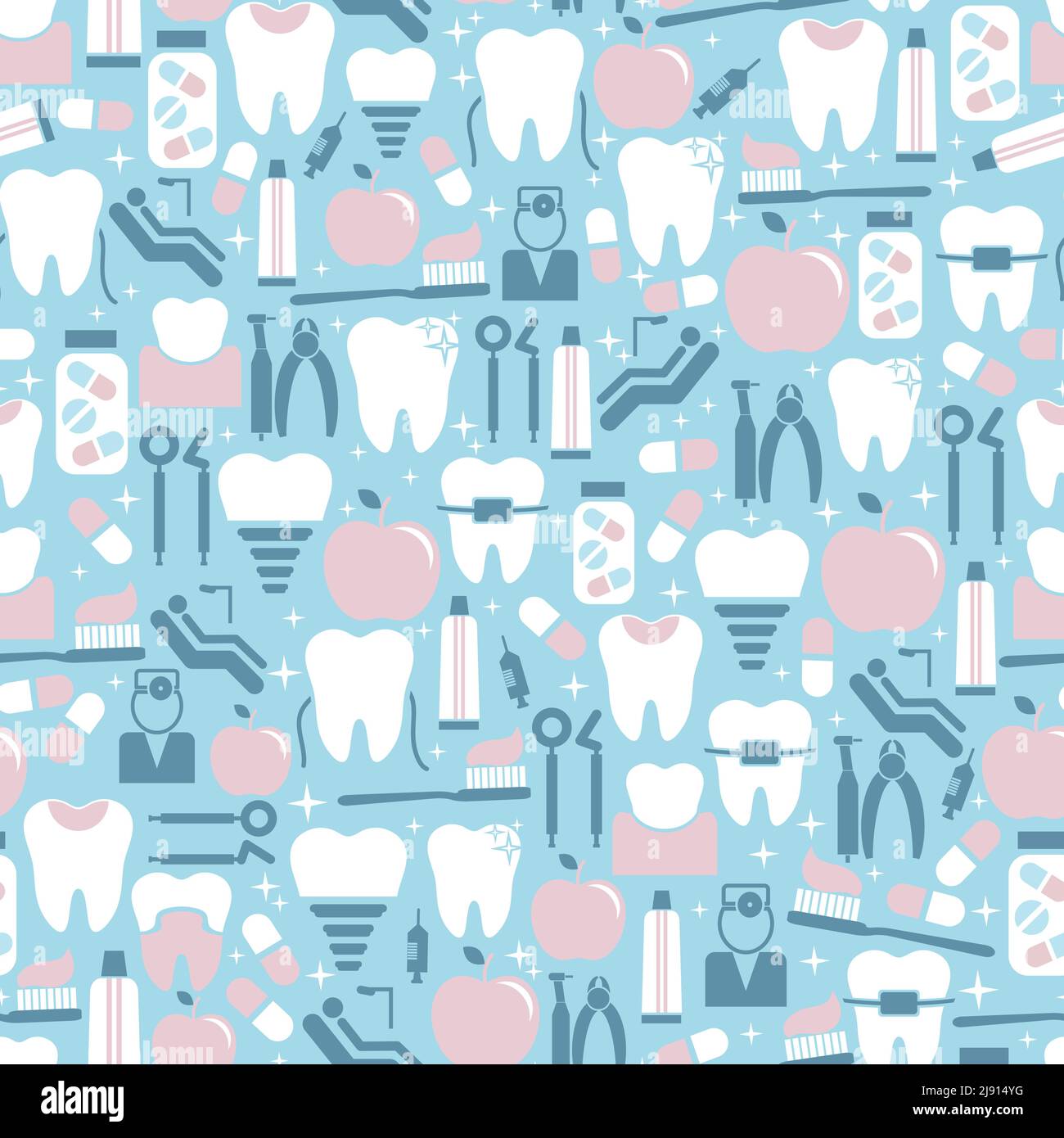 Motifs de soins dentaires de couleur pastel sur fond bleu Illustration de Vecteur