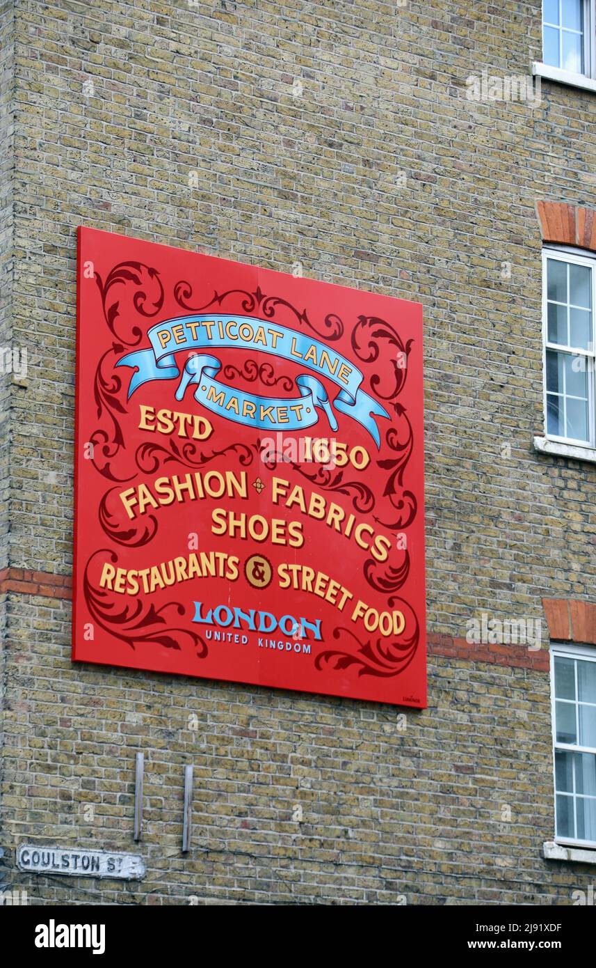 Panneau de signalisation pour le marché de jupticoat Lane à Londres Banque D'Images