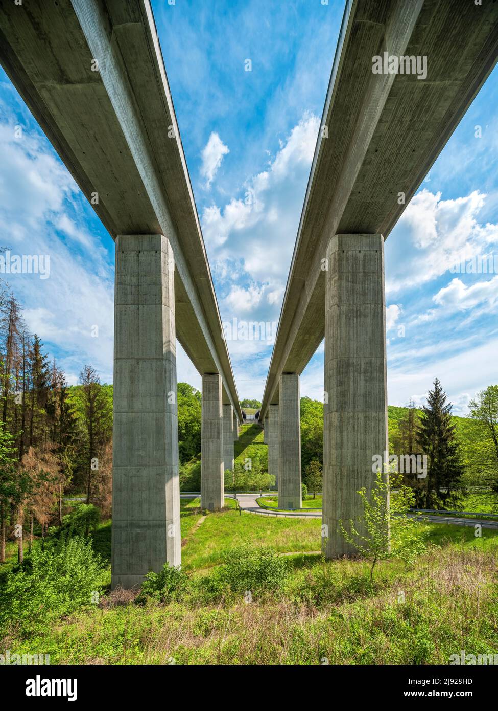 Pont de Saubachtal, pont DE GLACE, nouvelle ligne Erfurt-Leipzig-Halle, viaduc composé de deux ponts à voie unique, Bad Bibra, Saxe-Anhalt, Allemagne Banque D'Images