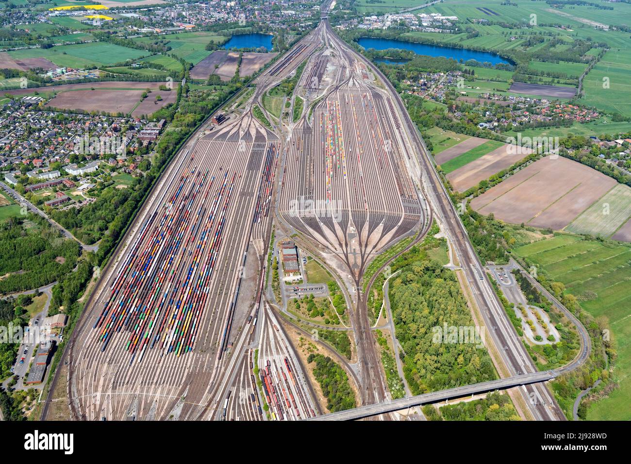 Vue aérienne de la cour de triage Maschen, du trafic de marchandises, du chemin de fer, Seevetal, Basse-Saxe, Allemagne Banque D'Images