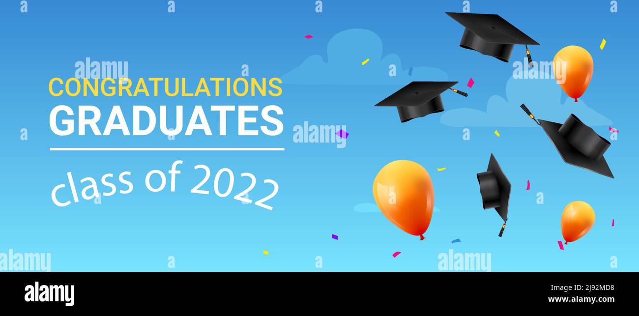 chapeau de fond de classe 2022 dans la bannière air. Remise des diplômes 2022 classe fête congruts succès conception arrière-plan Illustration de Vecteur