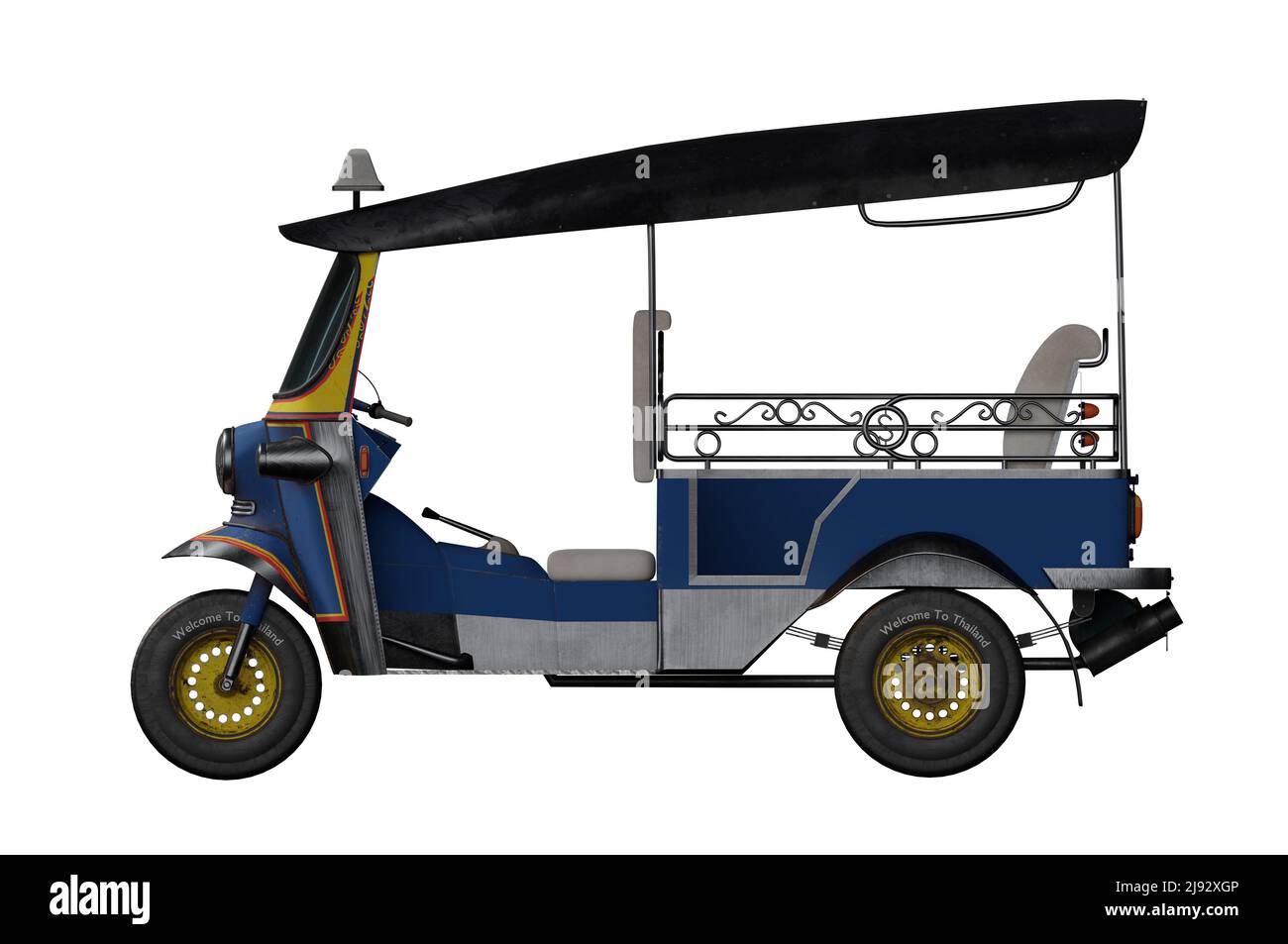 3d illustration. vue latérale . Thaïlande trois roues taxi natif, Thaïlande Tuk Tuk, Asie, Bangkok, concept THAÏLANDE VOYAGE Banque D'Images