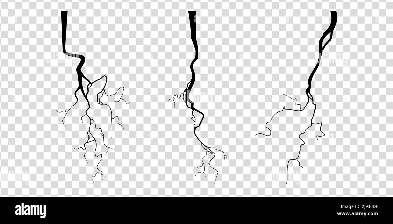 Fissure sur le béton ou le sol due au vieillissement ou à la sécheresse. Ensemble de fissures isolées sur fond transparent. Illustration vectorielle monochrome Illustration de Vecteur