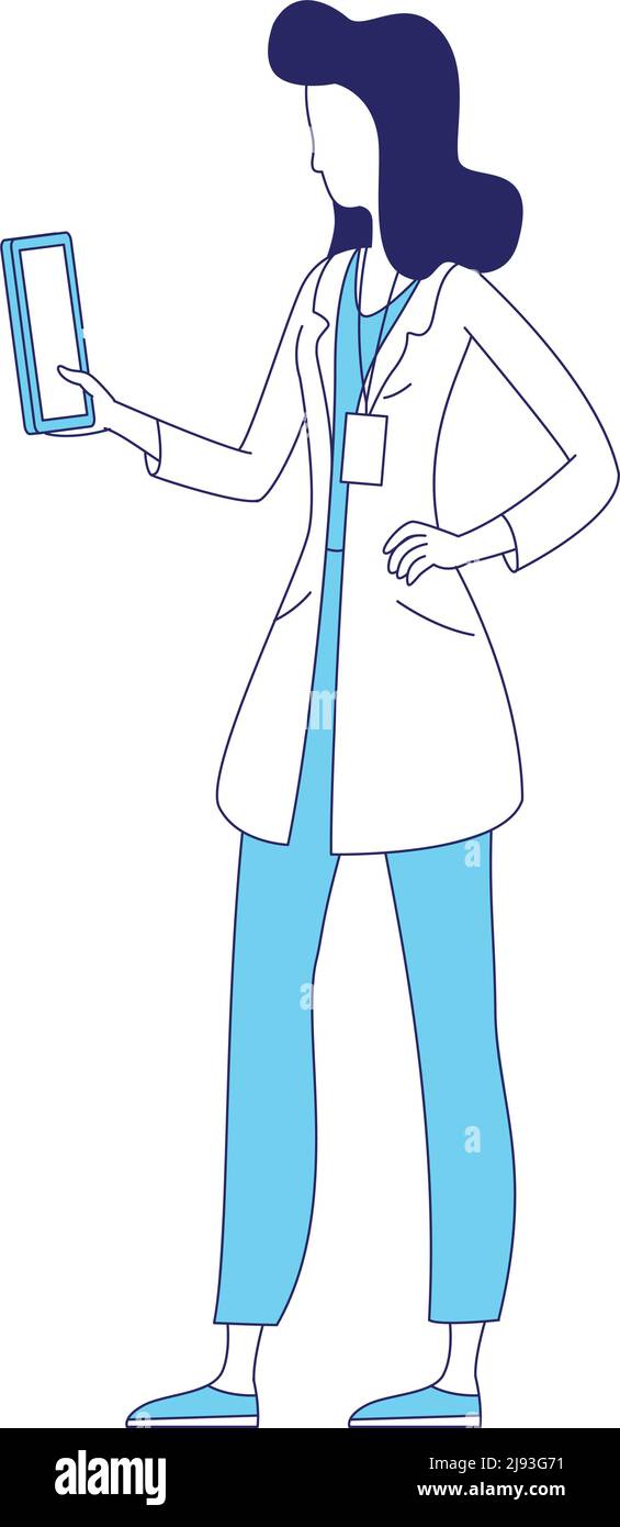Médecin tenant la tablette semi-plate couleur vecteur caractère Illustration de Vecteur