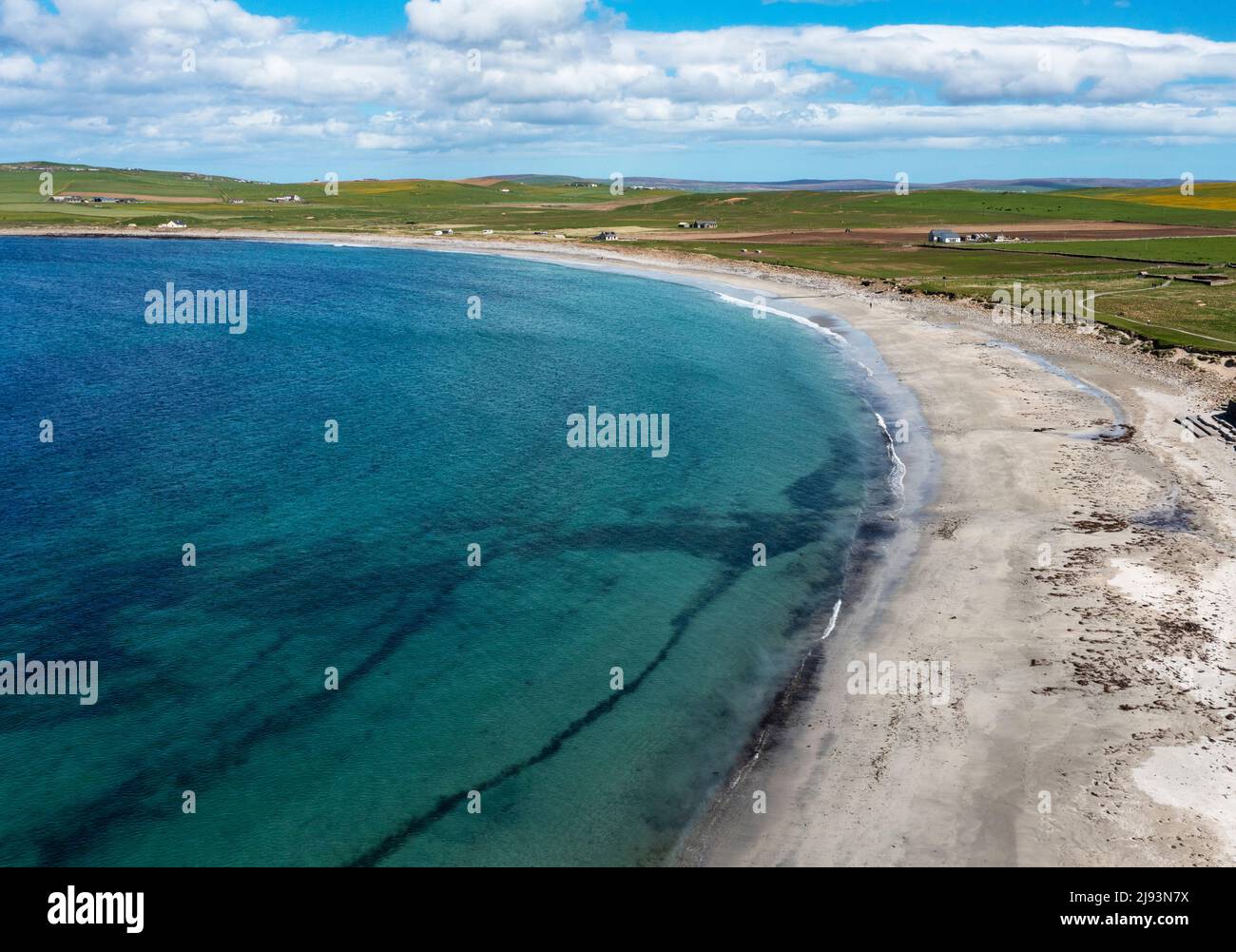 Vue aérienne de la baie de Skaill, Orkney West Mainland, Orkney Islands, Écosse Banque D'Images