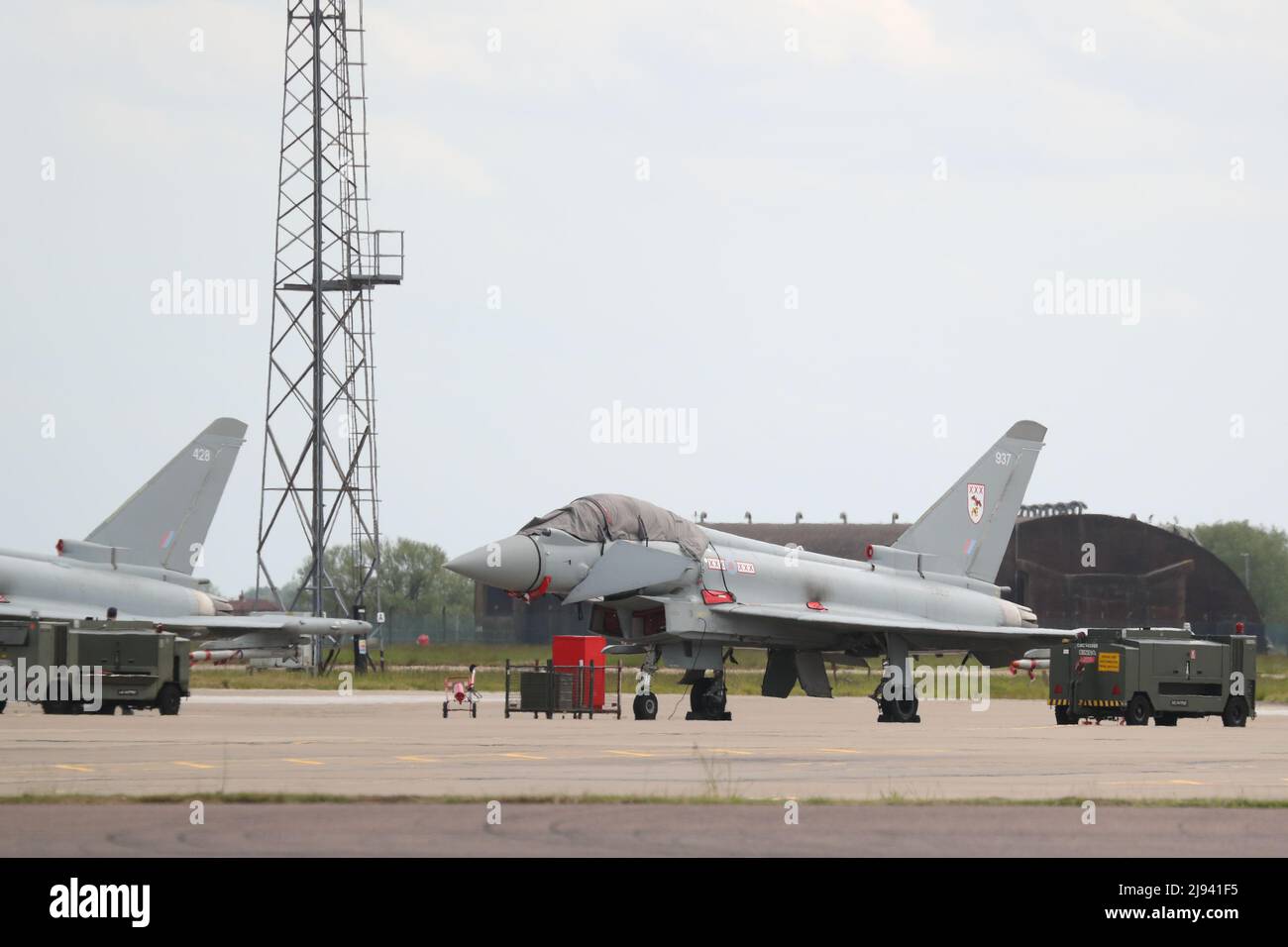 Typhons Eurofighter en cours de maintenance à RAF Coningsby, Royaume-Uni Banque D'Images