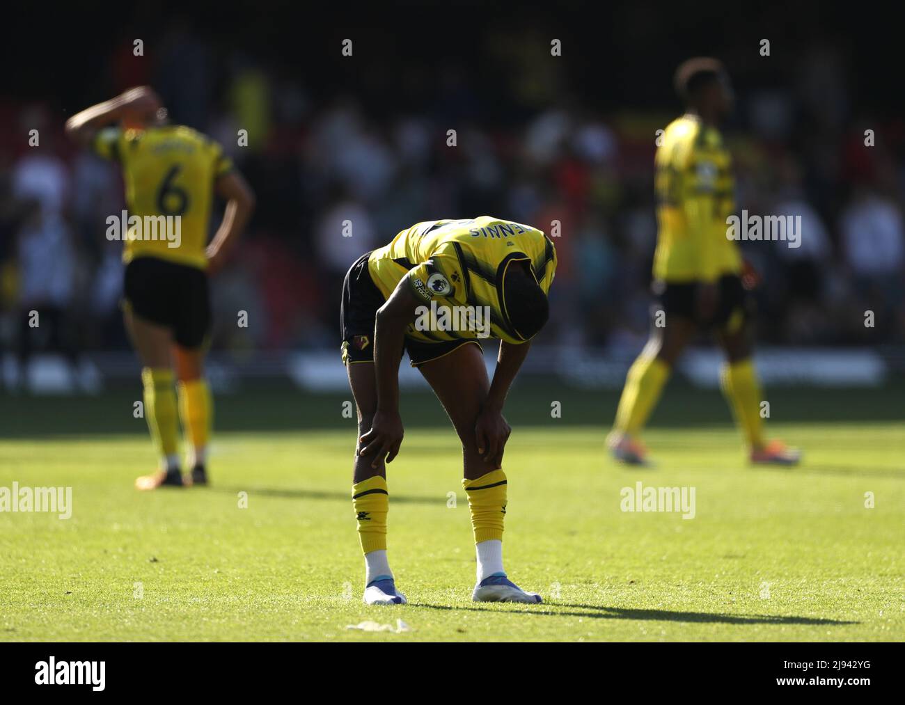 La photo du dossier datée du 16-04-2022 de Emmanuel Dennis de Watford est rejetée. La première ligue des nombres en 2021/2022. Date de publication : dimanche 22 mai 2022. Banque D'Images