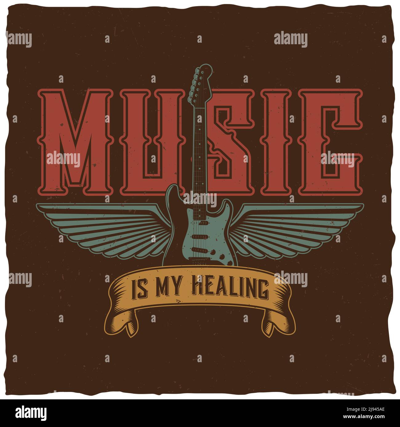 Poster de musique efficace avec des mots la musique est mon vecteur de guérison illustration Illustration de Vecteur