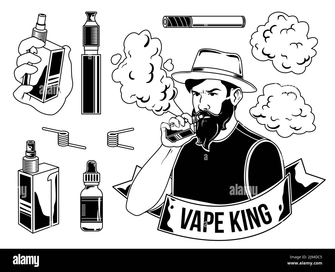 Ensemble d'éléments de vaper pour créer vos propres badges, logos, étiquettes, affiches, etc. Isolés sur blanc Illustration de Vecteur