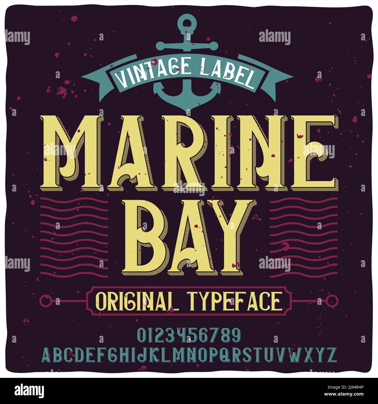 Police d'étiquette originale nommée « Baie de Marine ». Bonne police faite à la main pour n'importe quel motif d'étiquette. Illustration de Vecteur