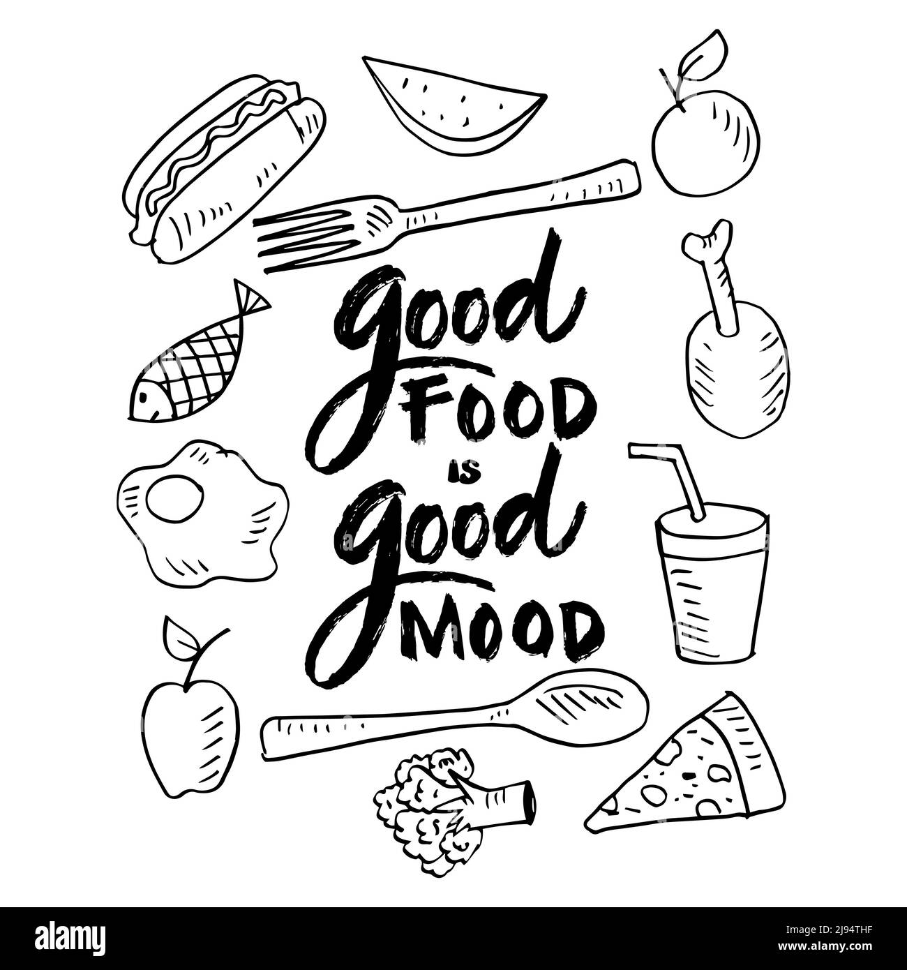 La bonne cuisine est de bonne humeur. Citations d'affiches. Banque D'Images