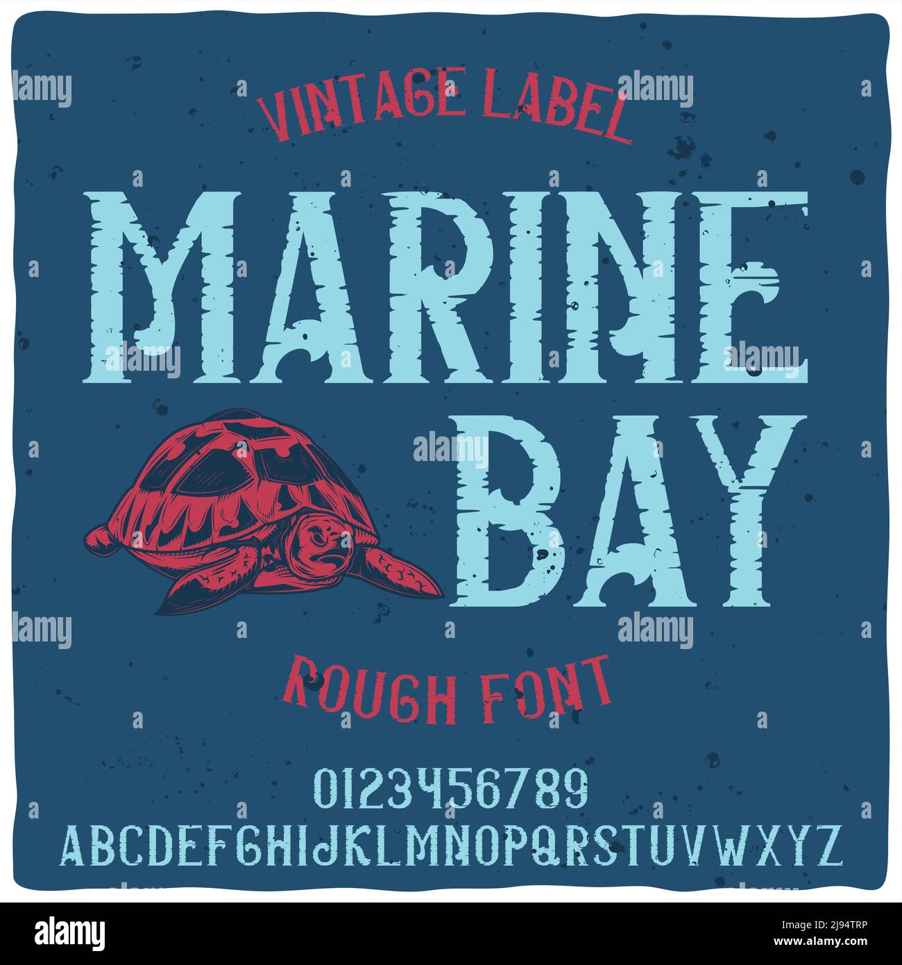 Police d'étiquette originale nommée « Baie de Marine ». Bonne police faite à la main pour n'importe quel motif d'étiquette. Illustration de Vecteur