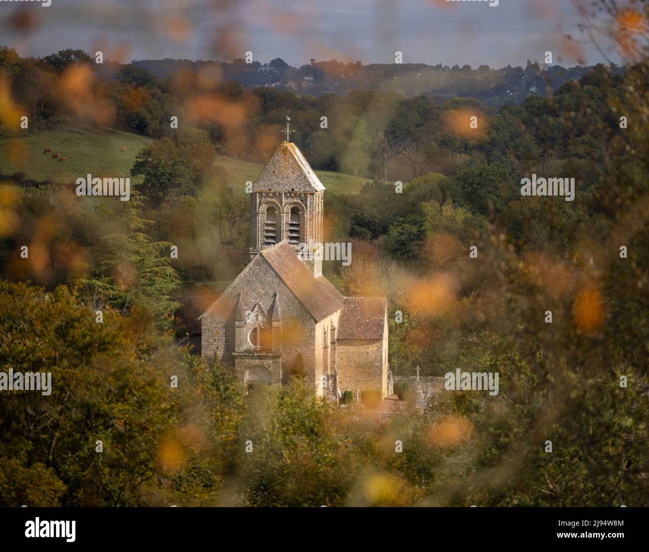 L'église Saint-Céneri-le-Gérei, Sarthe, Bas Normandie, France Banque D'Images